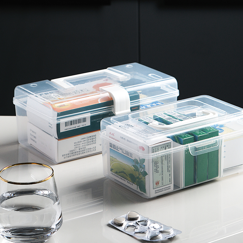 家庭装医用小药盒便携家用桌面分格小型药品收纳盒透明手提式药箱