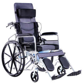 轮椅折叠轻便小型带坐便器多功能全躺老人残疾人手推车 液压全躺铝合金轮(可拆洗坐垫)